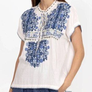 Johnny Was, Biya Antanse Embroidered Short Sleeve Blouse Size S